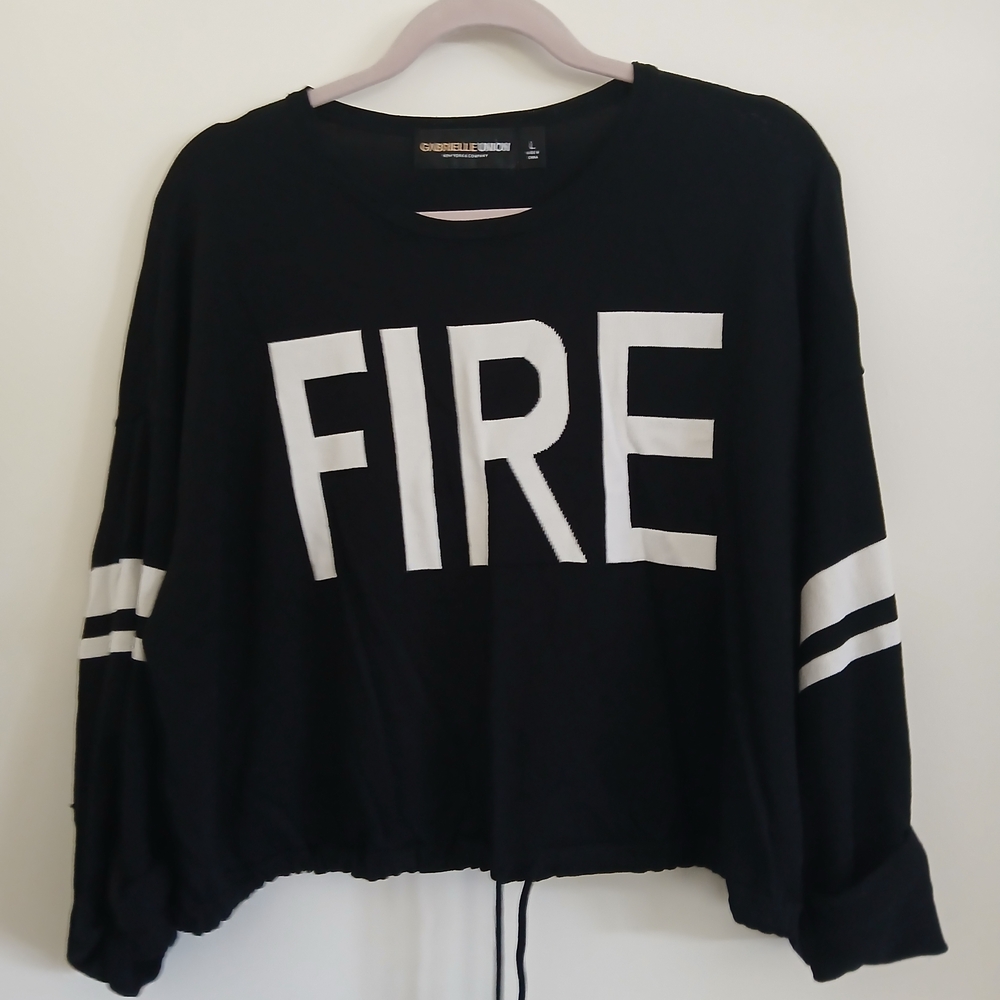 New York & Company Black Sweater with White Lettering